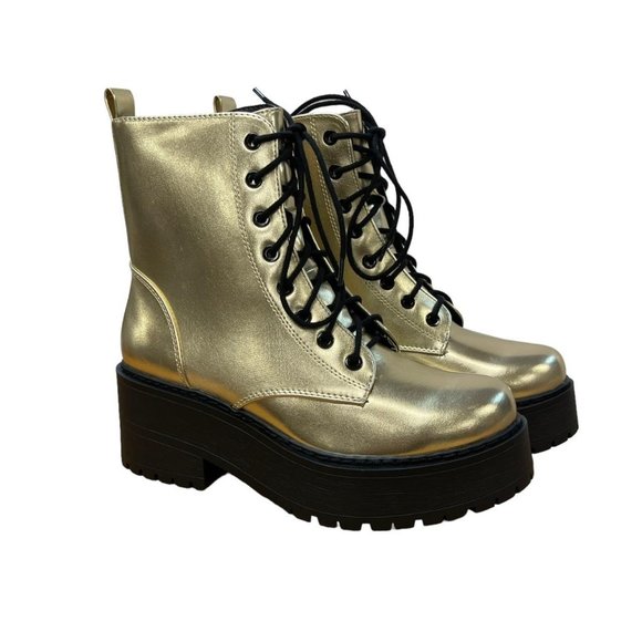 Soda Fling Gold Women's Doc Martens Style Boots - Picture 1 of 4
